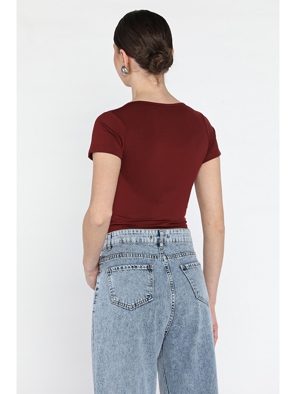 Bordo Kadın Modal Kumaş Elastanlı Bluz-3