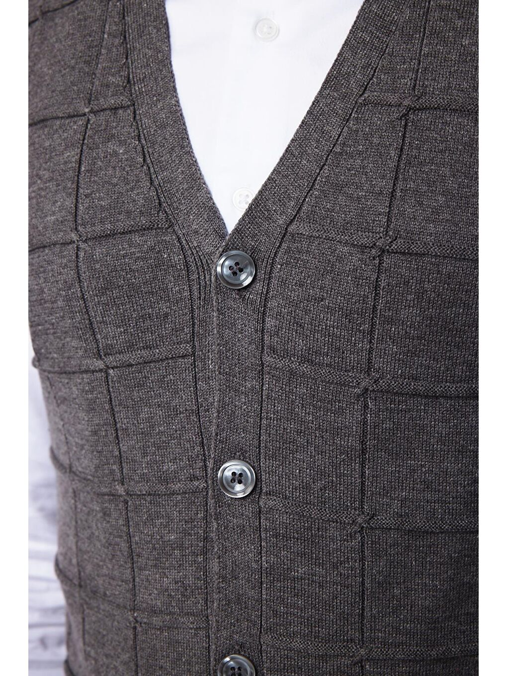 Slim Fit Kare Desenli Gri Erkek Yelek-3