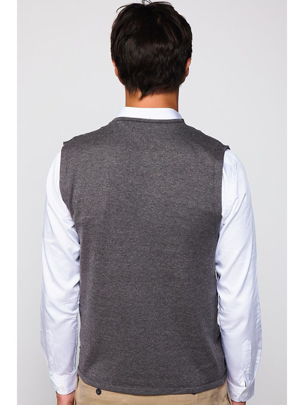 Slim Fit Kare Desenli Gri Erkek Yelek-4