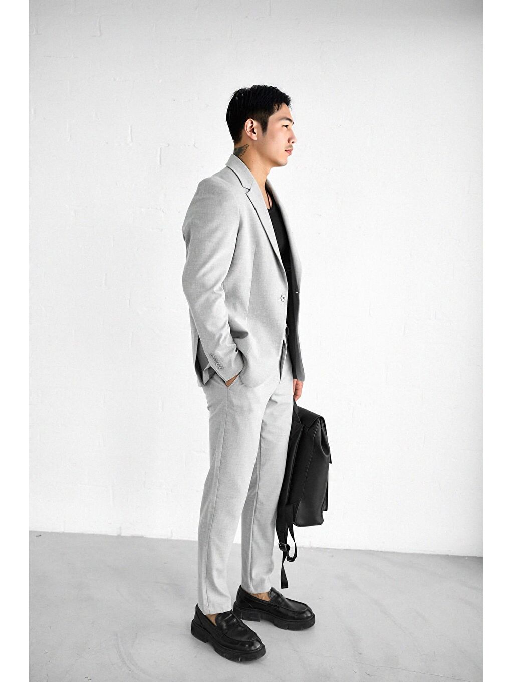 Erkek Slim Fit Takım Elbise Gri-1