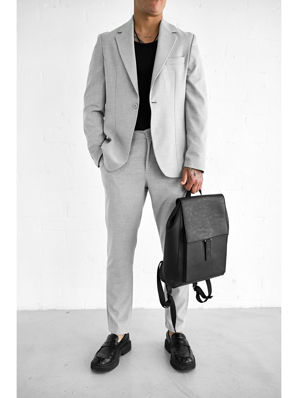 Erkek Slim Fit Takım Elbise Gri-2