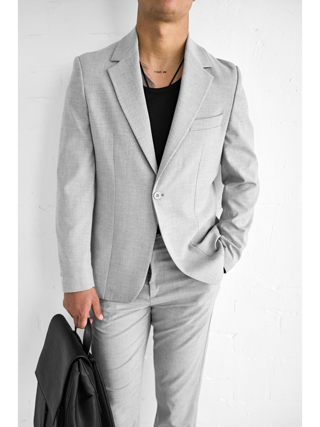 Erkek Slim Fit Takım Elbise Gri-4