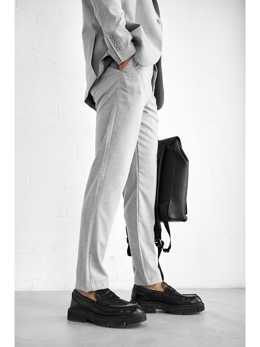 Erkek Slim Fit Takım Elbise Gri-5