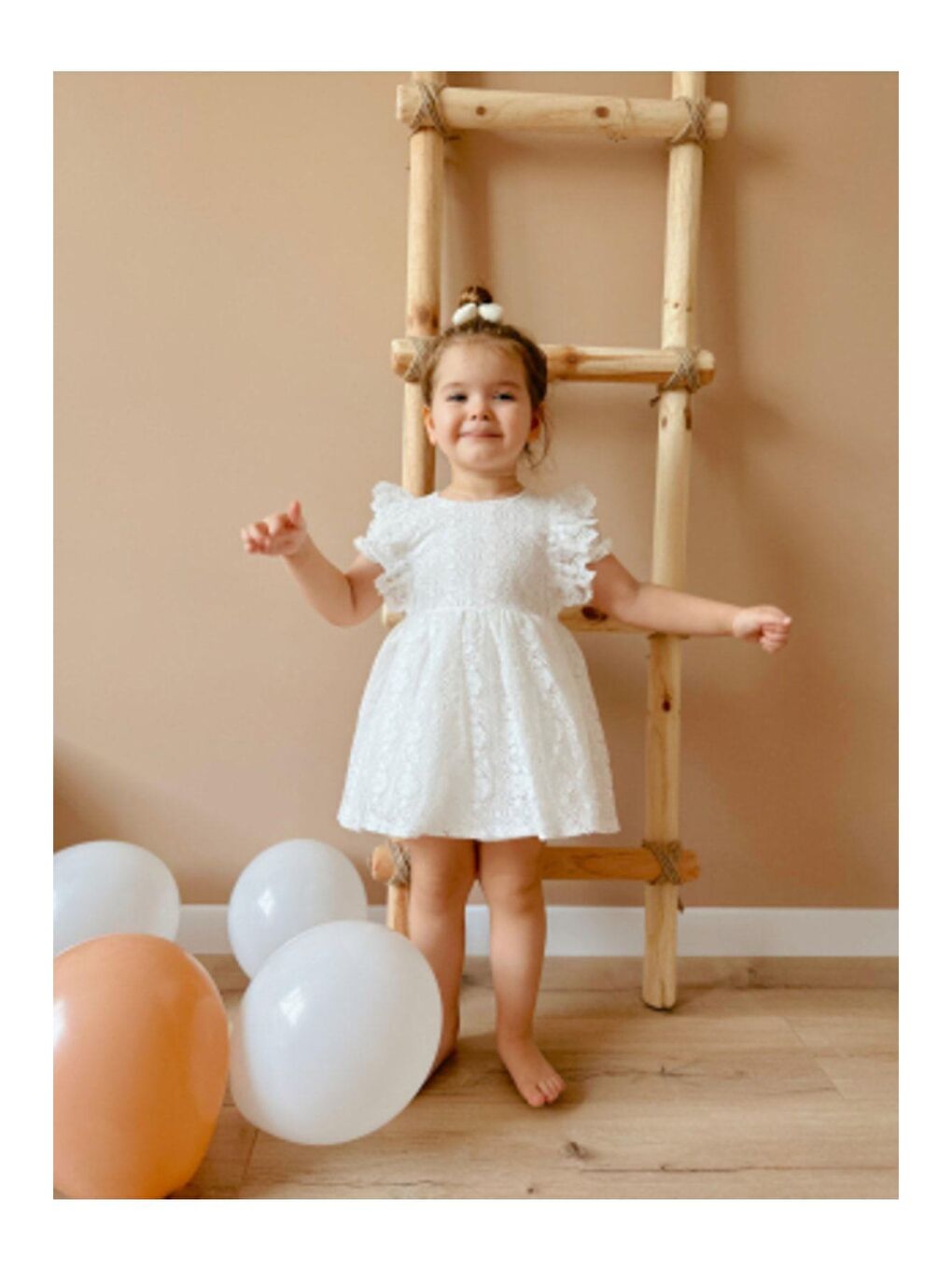Kız Çocuk Pamuklu Astarlı Ekru Dantel Detaylı Elbise