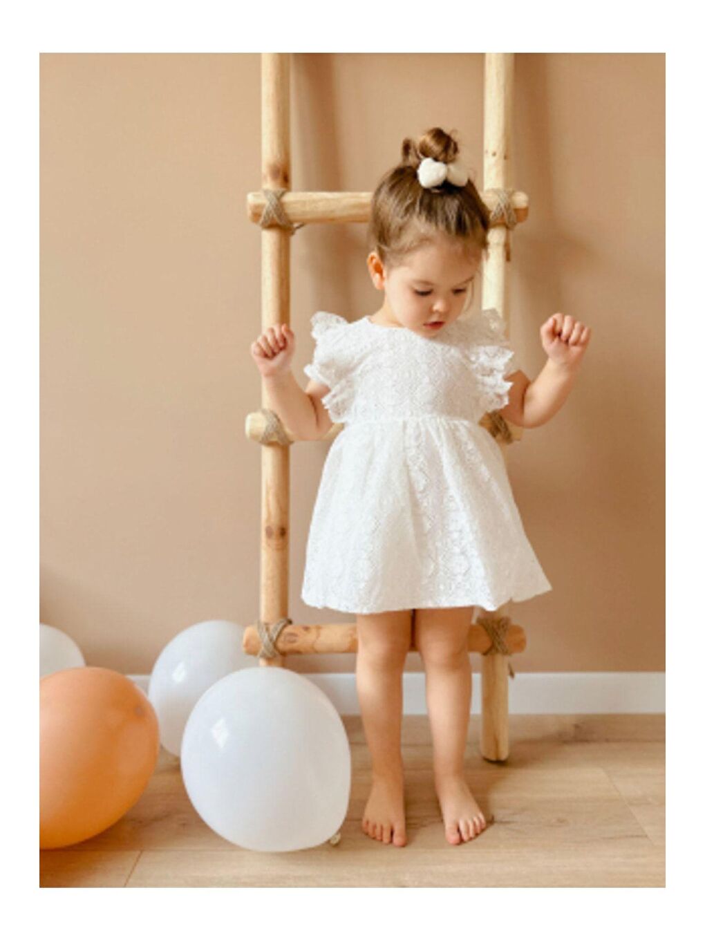 Kız Çocuk Pamuklu Astarlı Ekru Dantel Detaylı Elbise-1