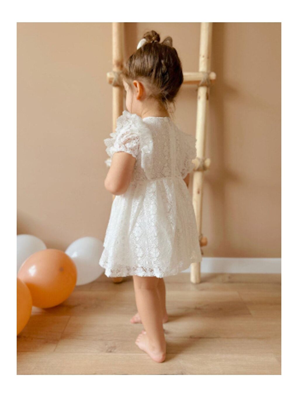 Kız Çocuk Pamuklu Astarlı Ekru Dantel Detaylı Elbise-2