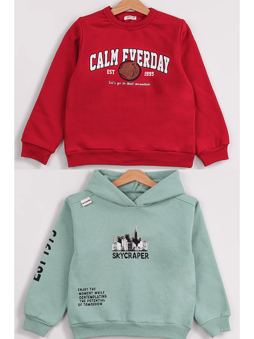 MRTUFFY Yeşil Erkek Çocuk 2'li Paket Basic Sweatshirt