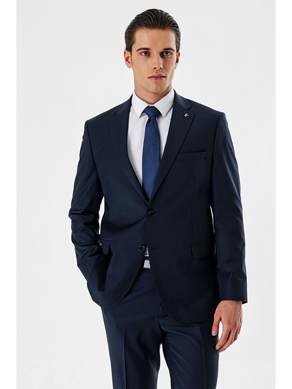 Koyu Lacivert Filafil Mono Yaka Yünlü Elastanlı 6 Drop Comfort Klasik Takım Elbise 1001240152