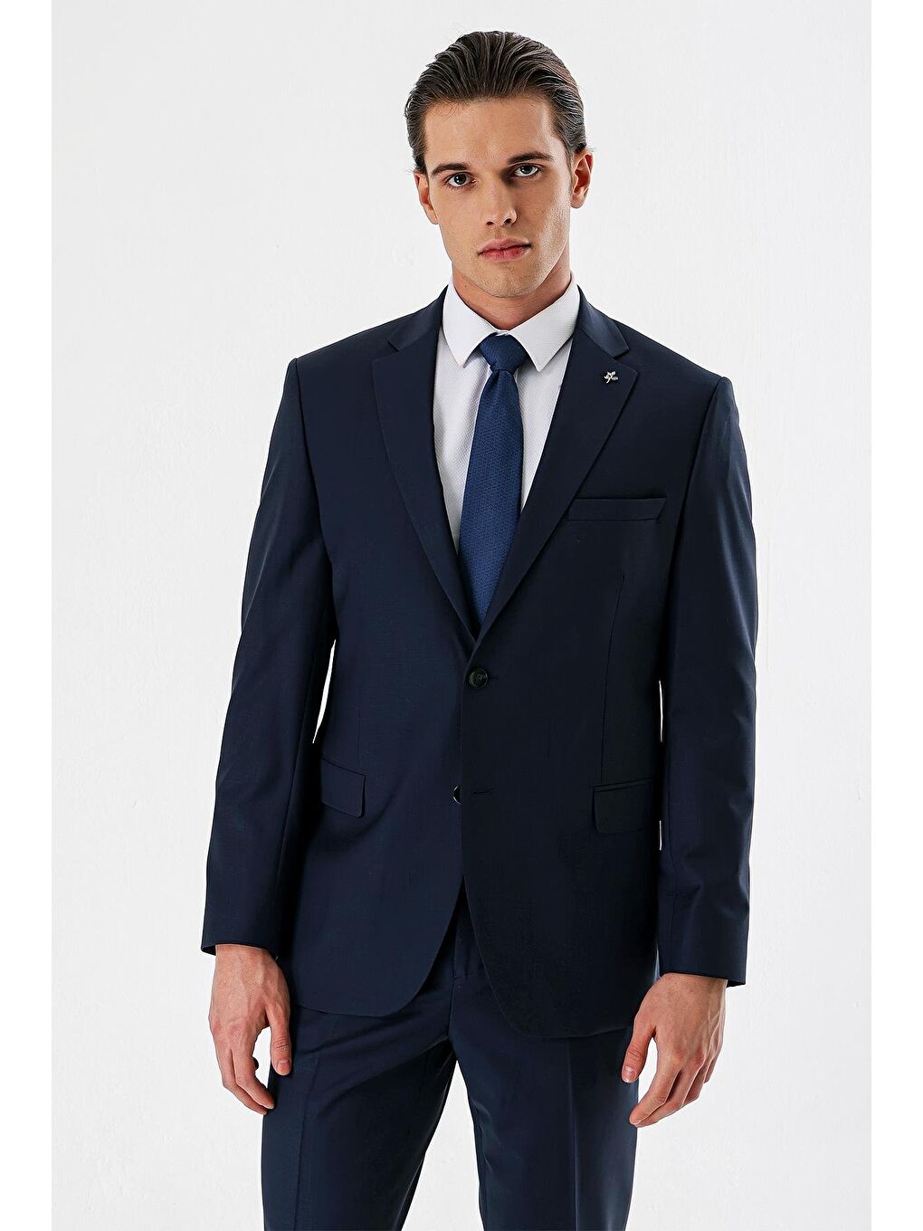 Koyu Lacivert Filafil Mono Yaka Yünlü Elastanlı 6 Drop Comfort Klasik Takım Elbise 1001240152-2