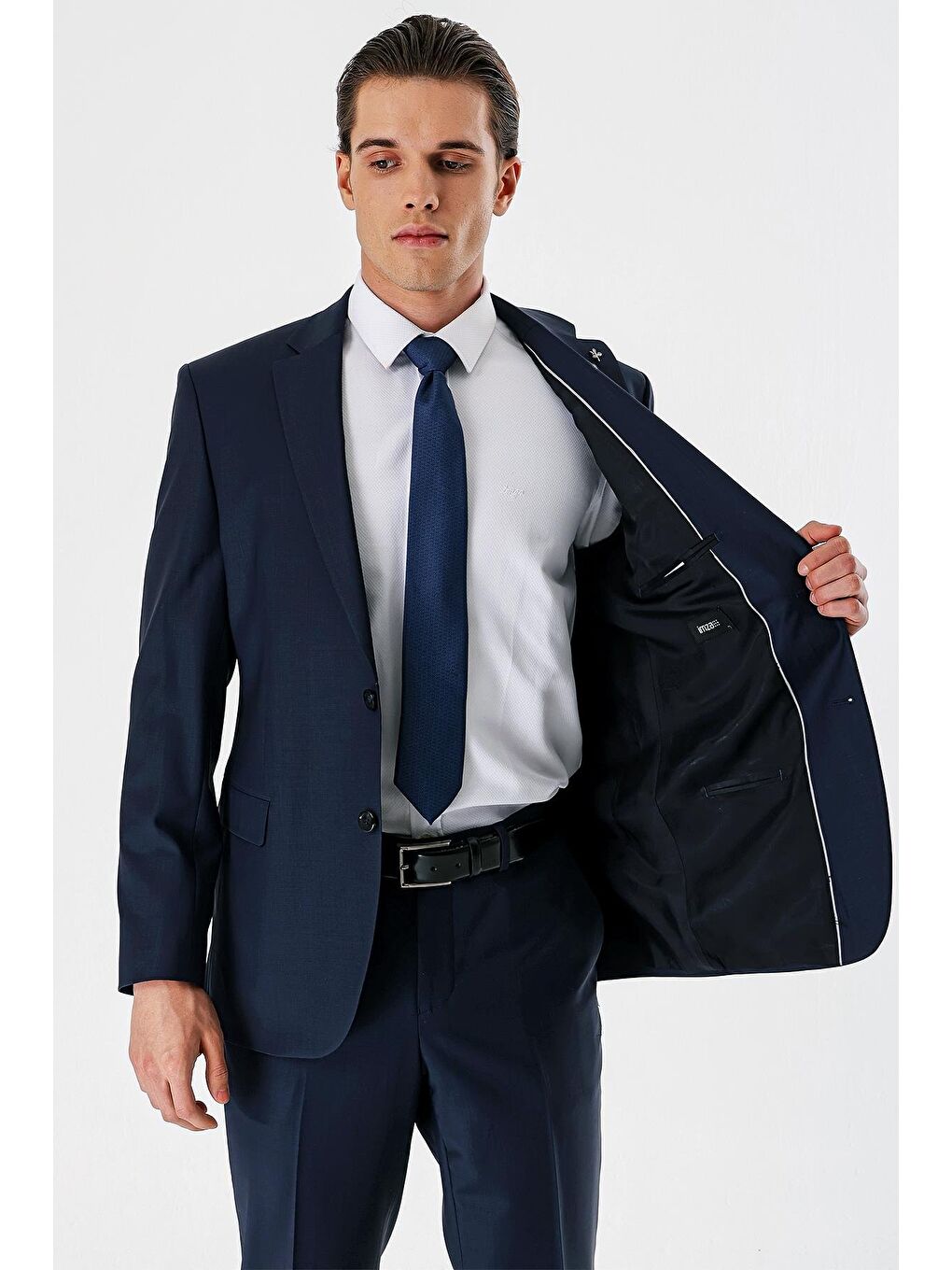 Koyu Lacivert Filafil Mono Yaka Yünlü Elastanlı 6 Drop Comfort Klasik Takım Elbise 1001240152-3