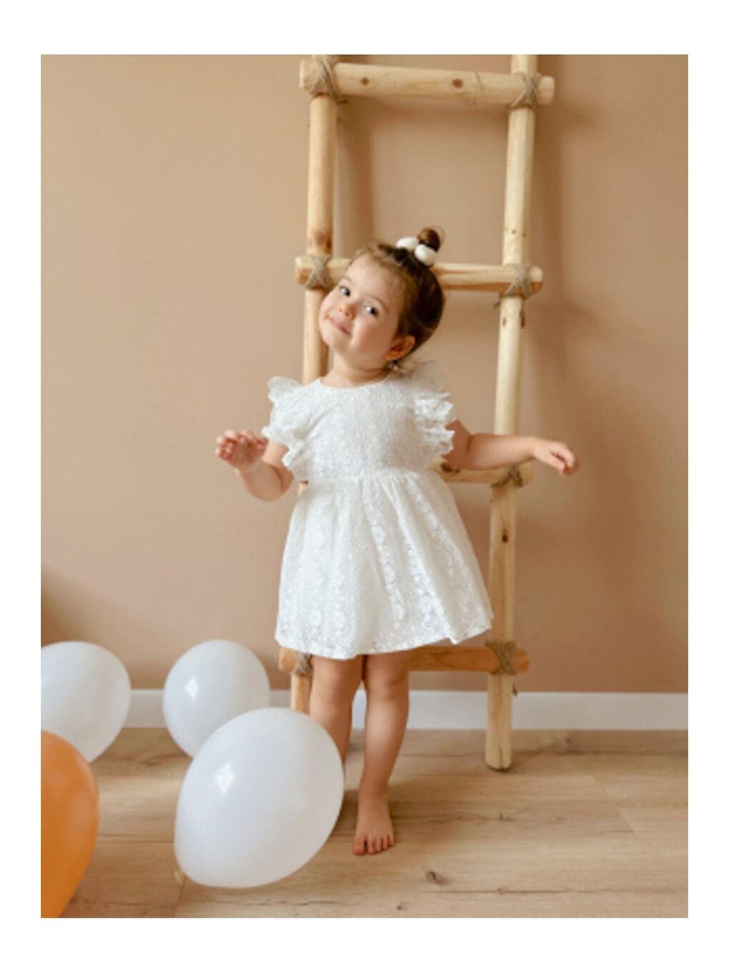 Kız Çocuk Pamuklu Astarlı Ekru Dantel Detaylı Elbise-3