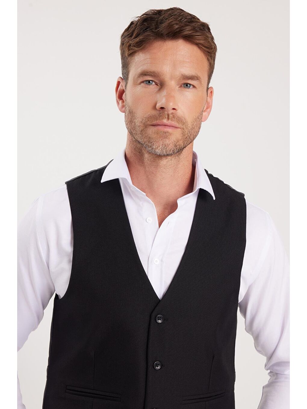 Erkek Slim Fit Düz Cepli Siyah Yelek-1