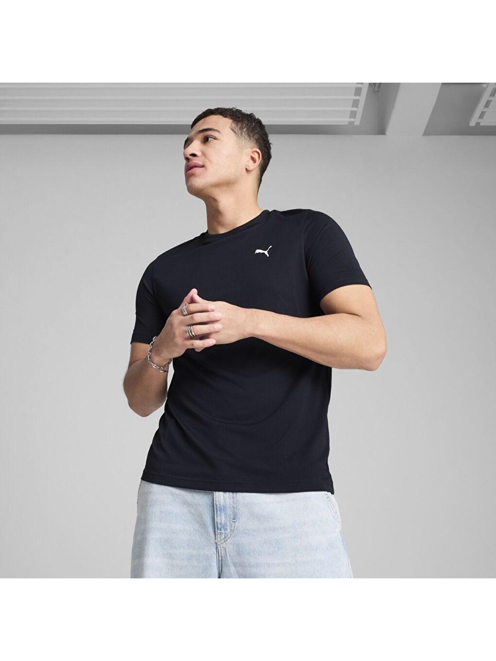 Essentials Small Logo Poly Erkek Siyah Yuvarlak Yaka Tişört-2