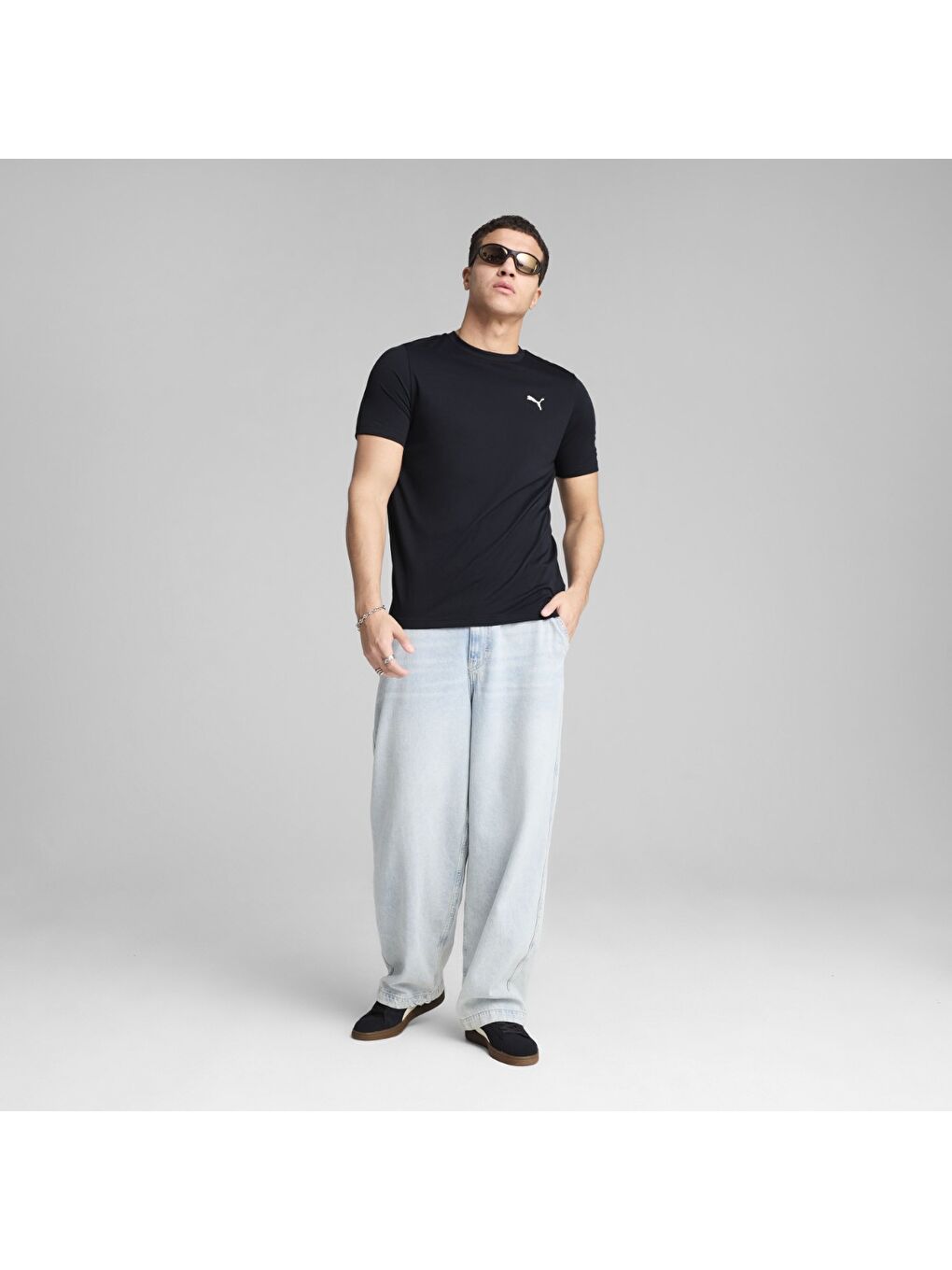 Essentials Small Logo Poly Erkek Siyah Yuvarlak Yaka Tişört-3