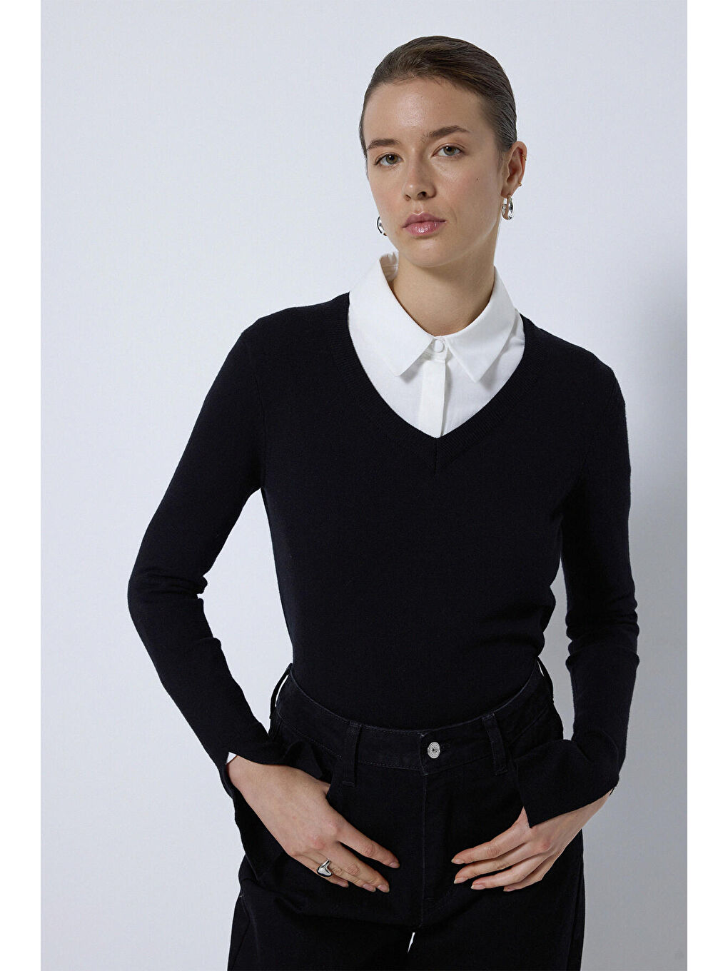 Siyah Yumuşak Dokulu Basıc Triko Bluz