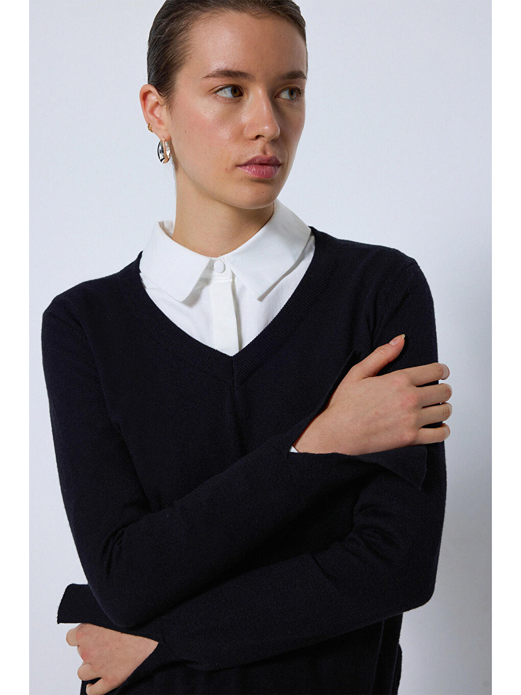 Siyah Yumuşak Dokulu Basıc Triko Bluz-3