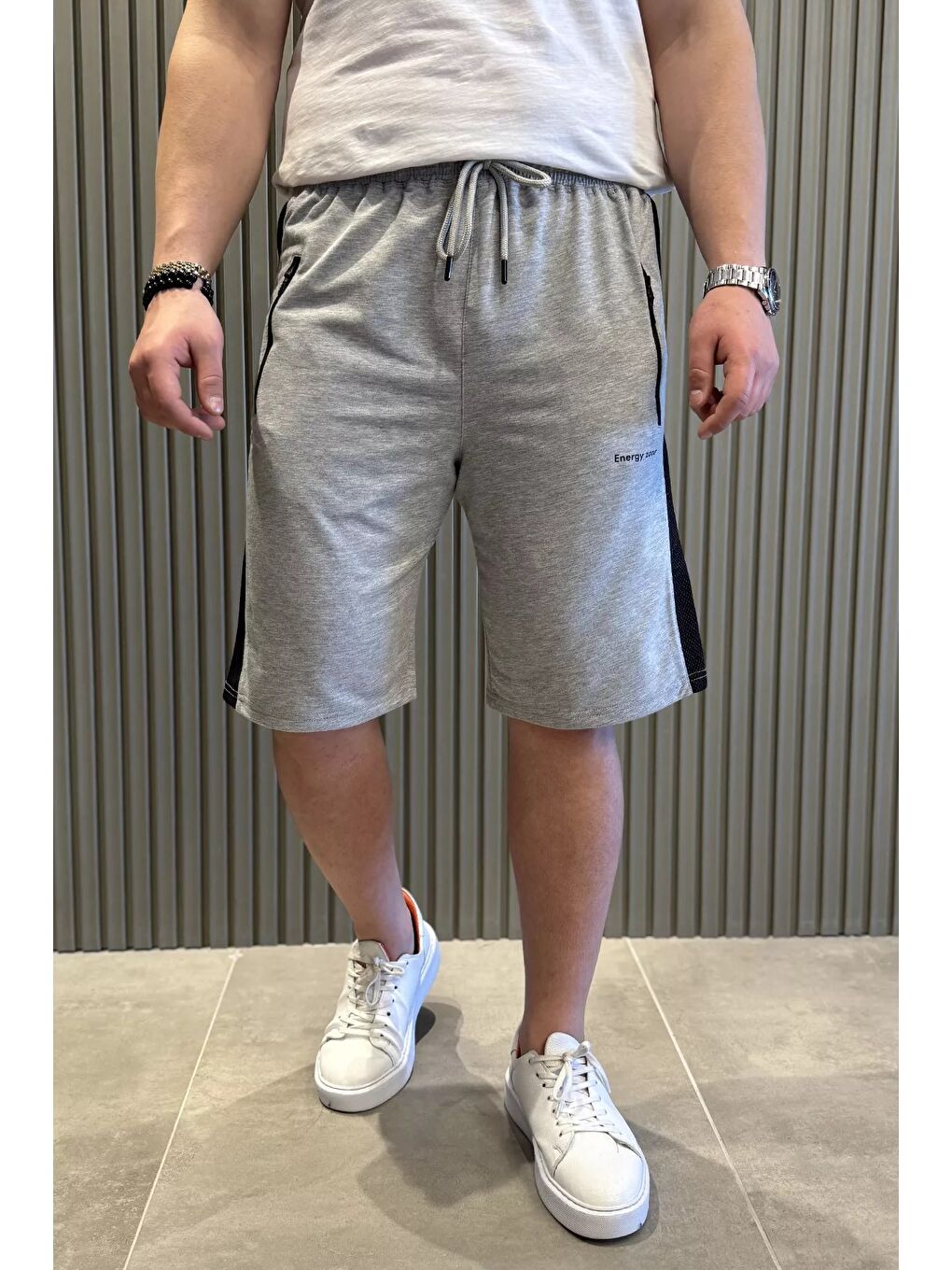 Gri Cep Fermuarlı Erkek Şort