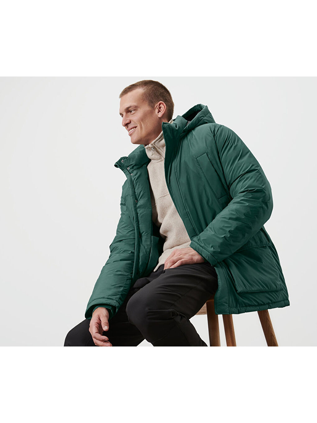 Haki Erkek Kapitone Şişme Mont Cepli-3