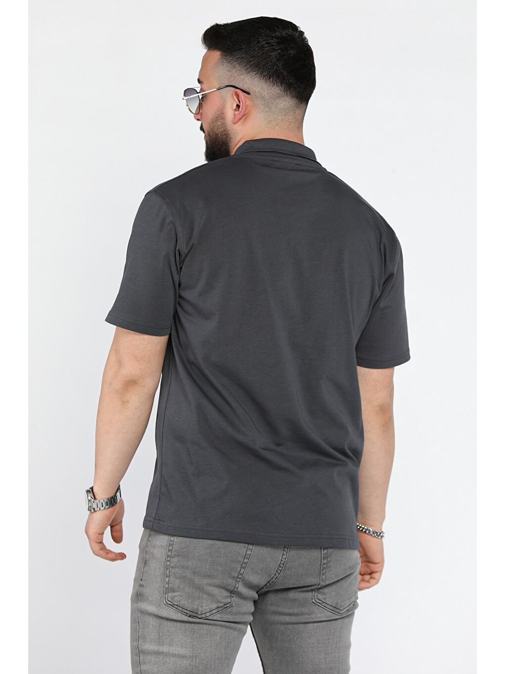 Gri Polo Yaka Erkek Tişört-2