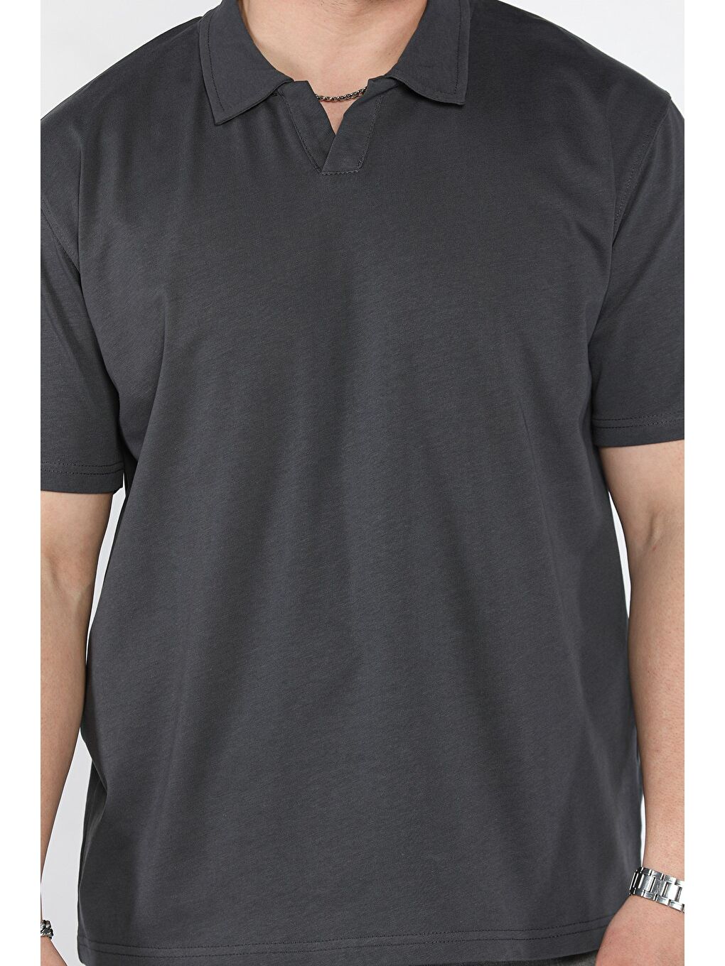 Gri Polo Yaka Erkek Tişört-3