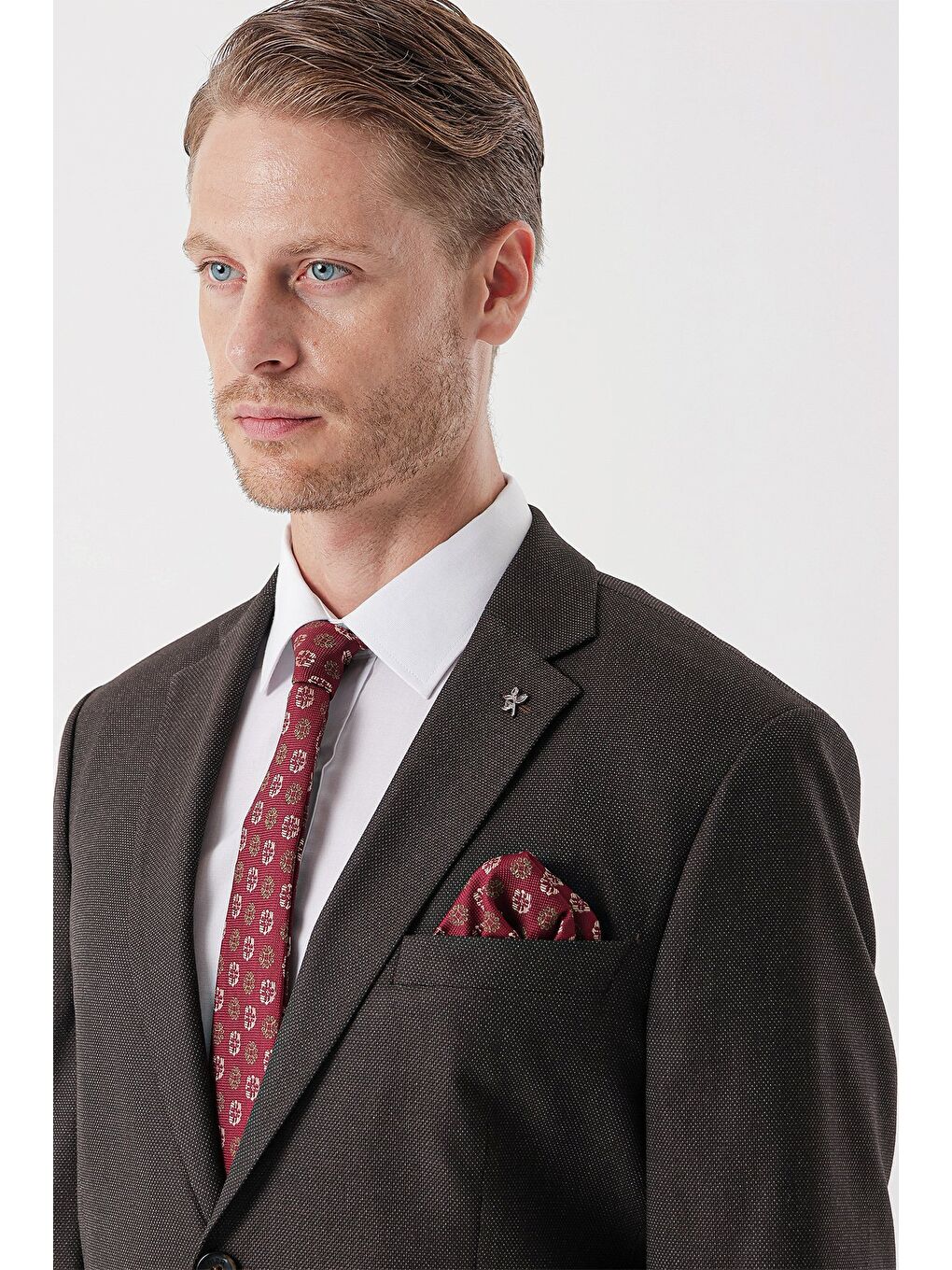 Koyu Kahverengi Armürlü Mono Yaka 4 Drop Comfort Fit Rahat Kesim Klasik Takım Elbise 1001235150-5