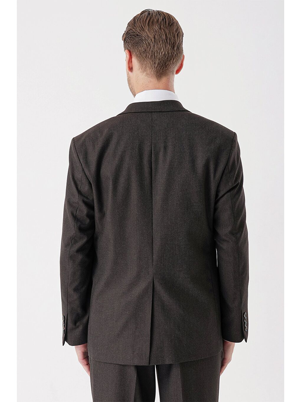 Koyu Kahverengi Armürlü Mono Yaka 4 Drop Comfort Fit Rahat Kesim Klasik Takım Elbise 1001235150-6