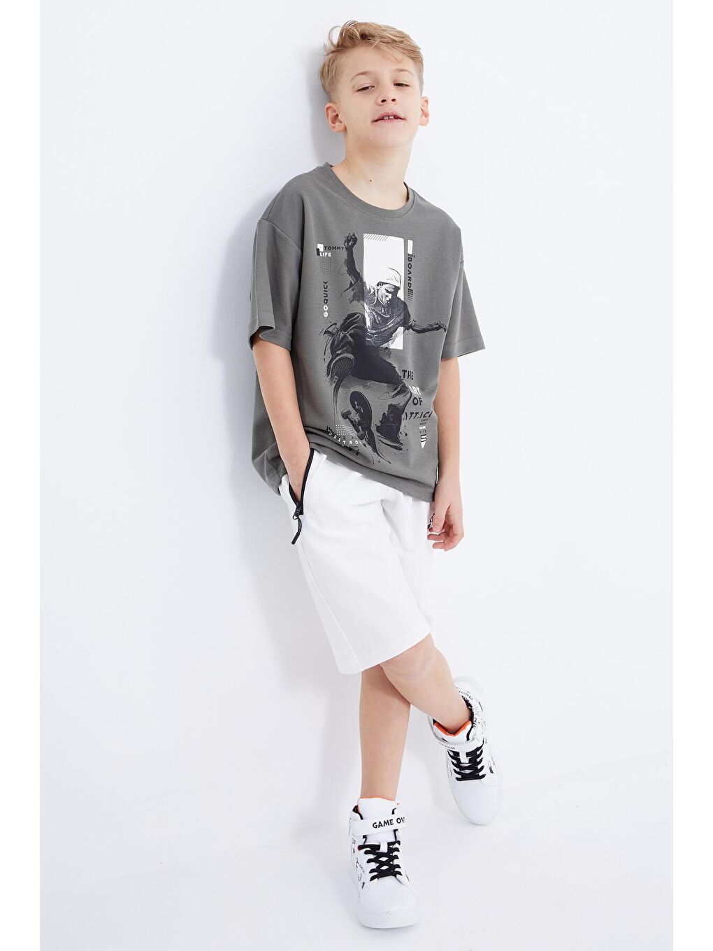 Yeşil Çağla Baskılı Kısa Kollu O Yaka Erkek Çocuk Tişört  - 10912-1