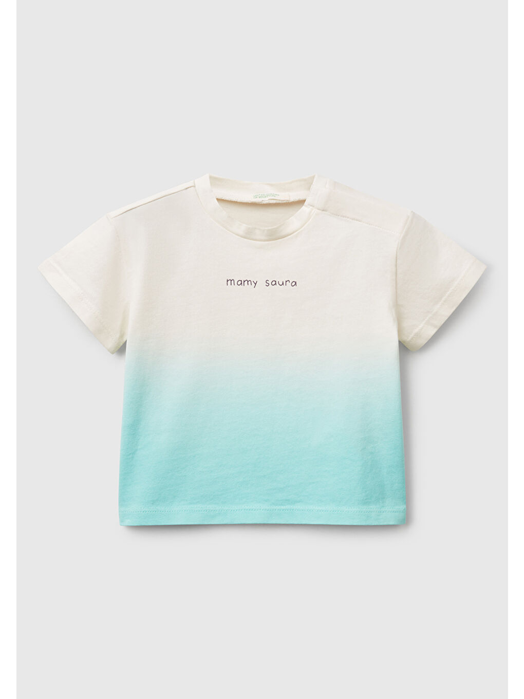 Bebek Turkuaz Renk Geçişli Boya Baskılı Bisiklet Yaka T-Shirt