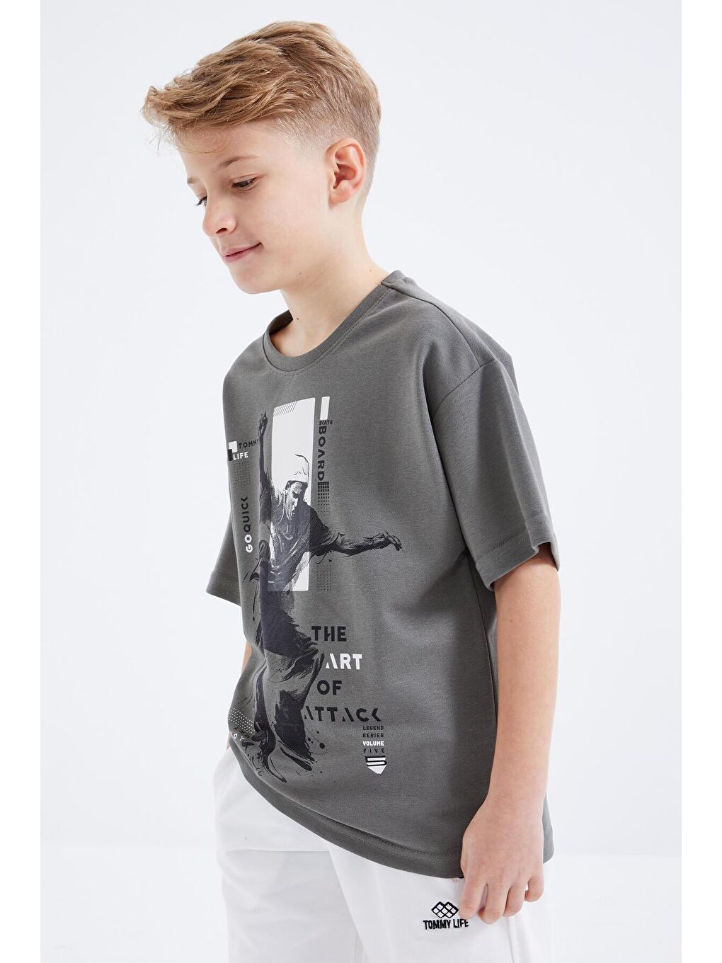 Yeşil Çağla Baskılı Kısa Kollu O Yaka Erkek Çocuk Tişört  - 10912-2