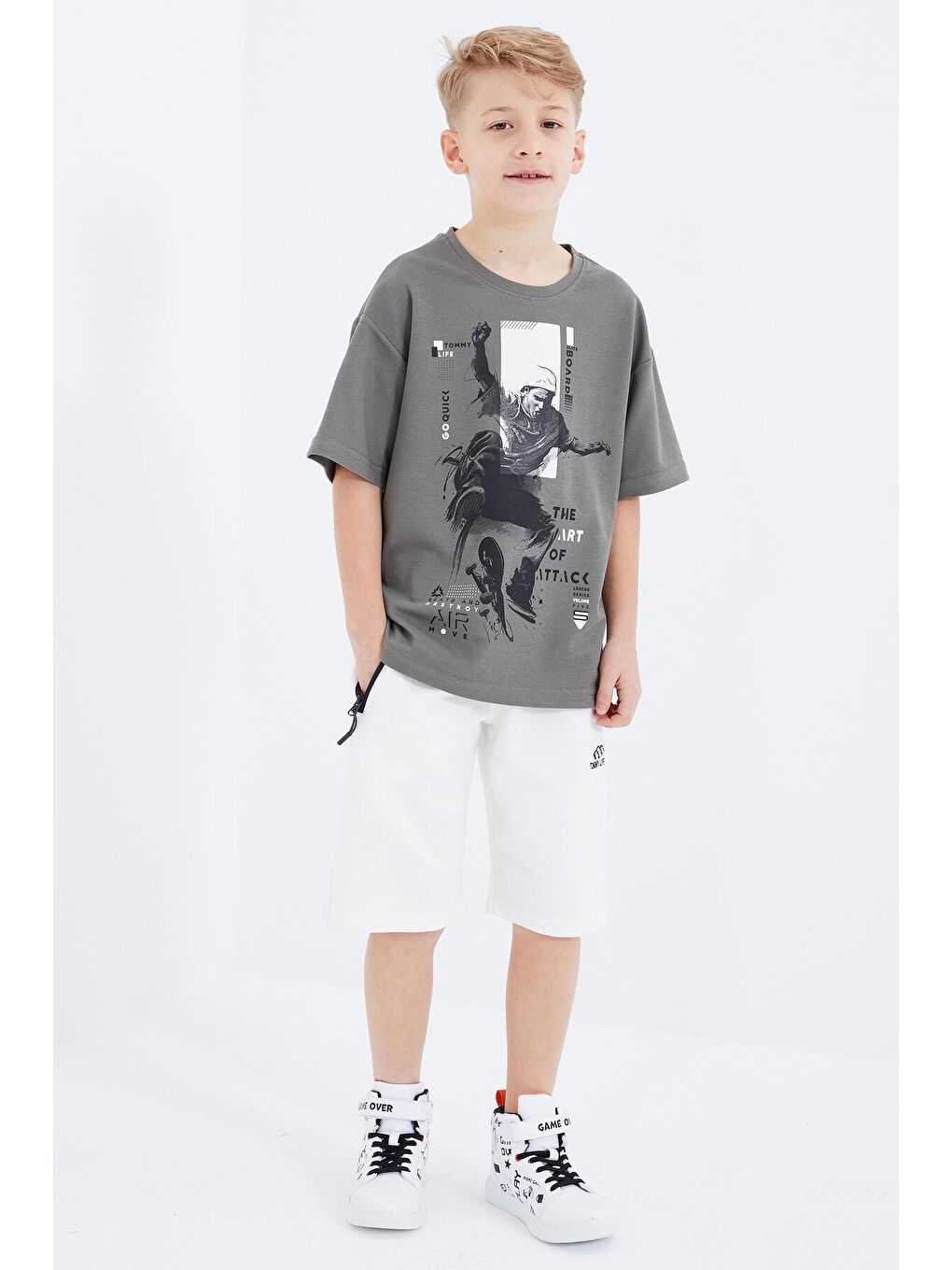 Yeşil Çağla Baskılı Kısa Kollu O Yaka Erkek Çocuk Tişört  - 10912-3