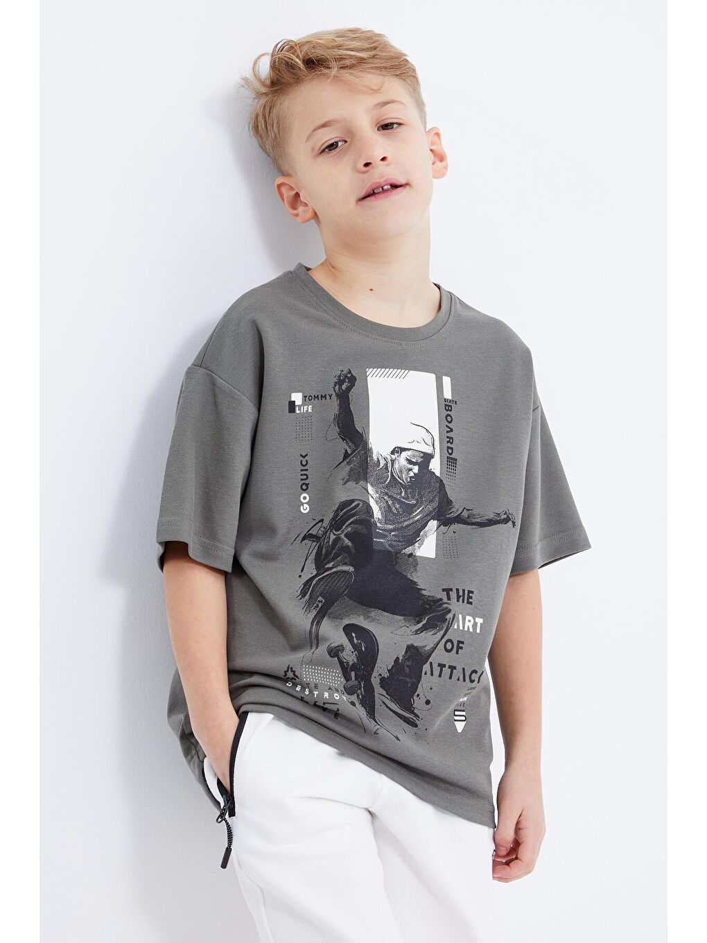 Yeşil Çağla Baskılı Kısa Kollu O Yaka Erkek Çocuk Tişört  - 10912-4