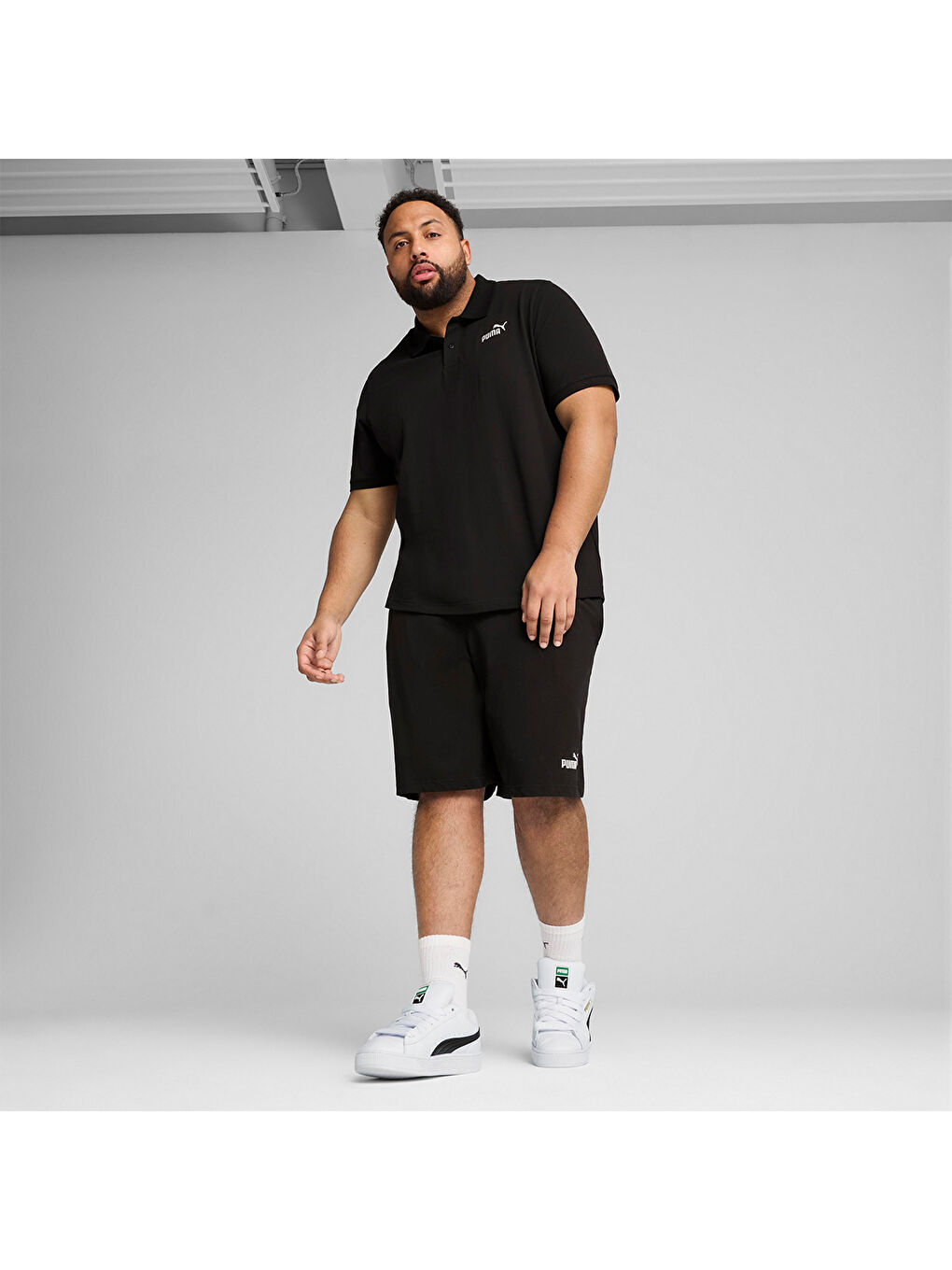 Essentials No 1 Logo Pique Erkek Siyah Klasik Yaka Polo Spor Tişört-2