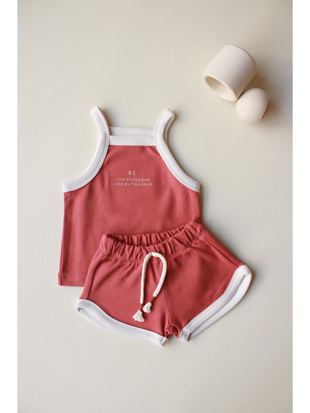 Koyu Turuncu Askılı Şortlu Takım-6