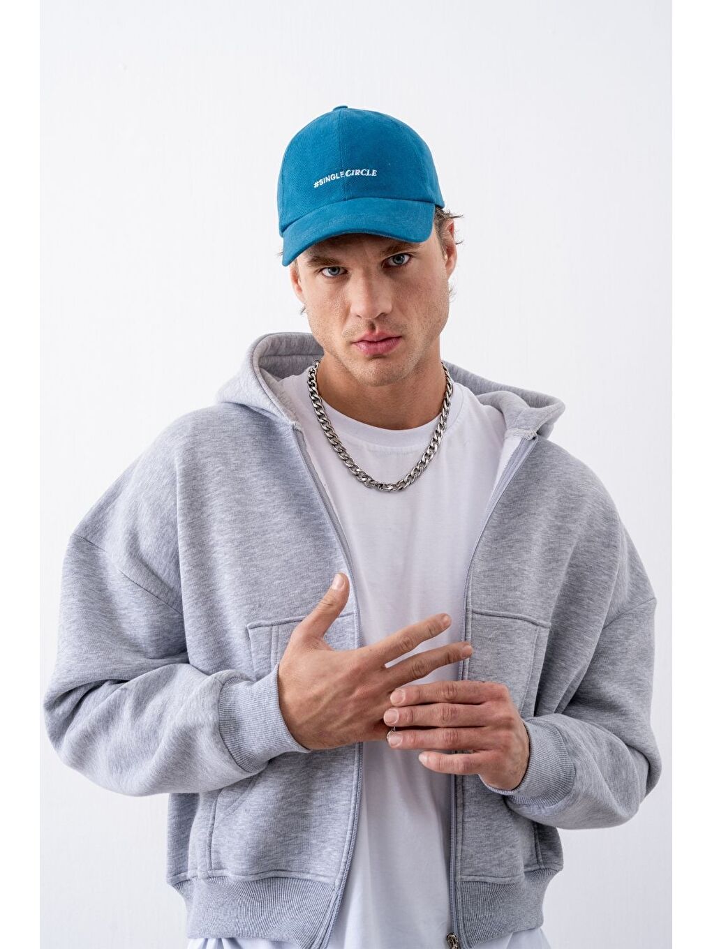 Bej Erkek Boxy Oversize Fermuarlı Chill Gri Sweatshirt-1