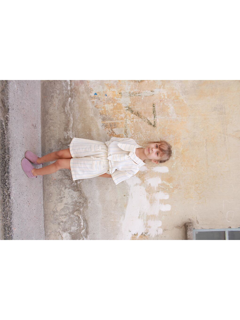 Mavi Çizgili Yaka Bağlamalı Alt Üst Takım-5