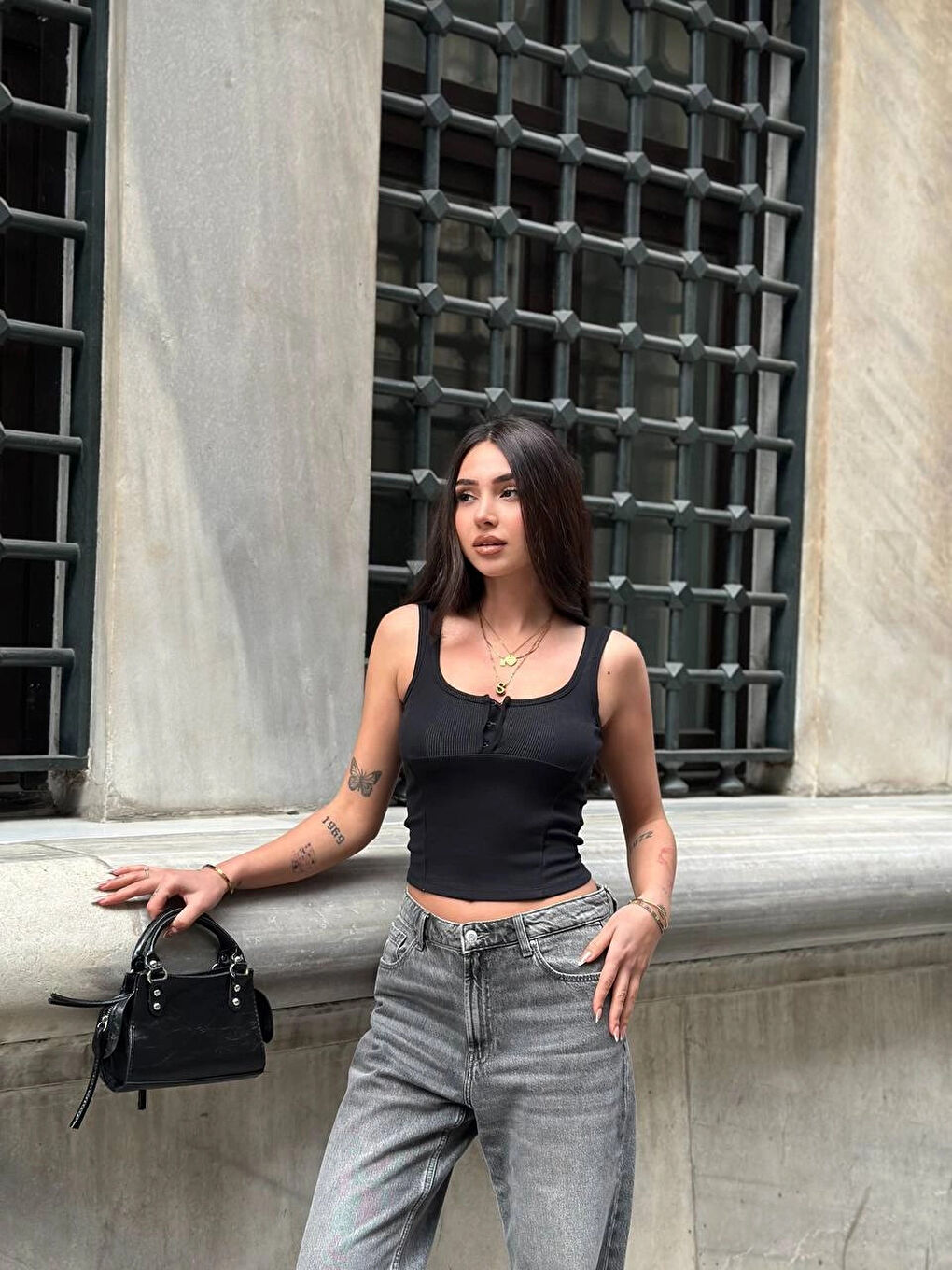 Kadın Siyah Önü Çıt Çıt Kapamalı Crop HZL25S-ZK11671-3