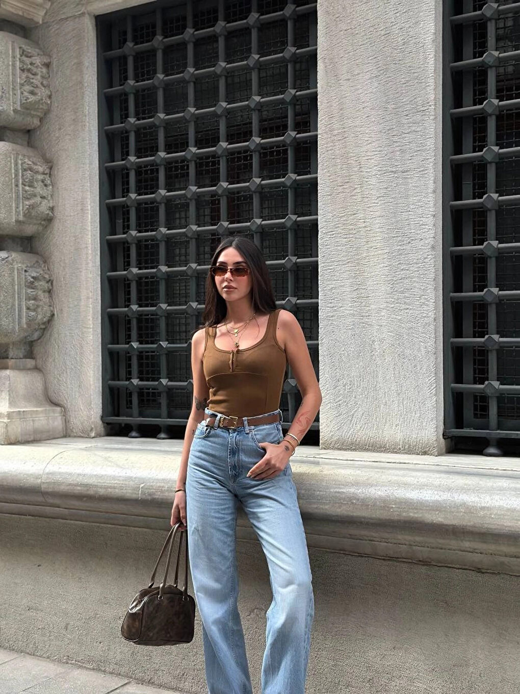 Kadın Kahverengi Önü Çıt Çıt Kapamalı Crop HZL25S-ZK11671-4