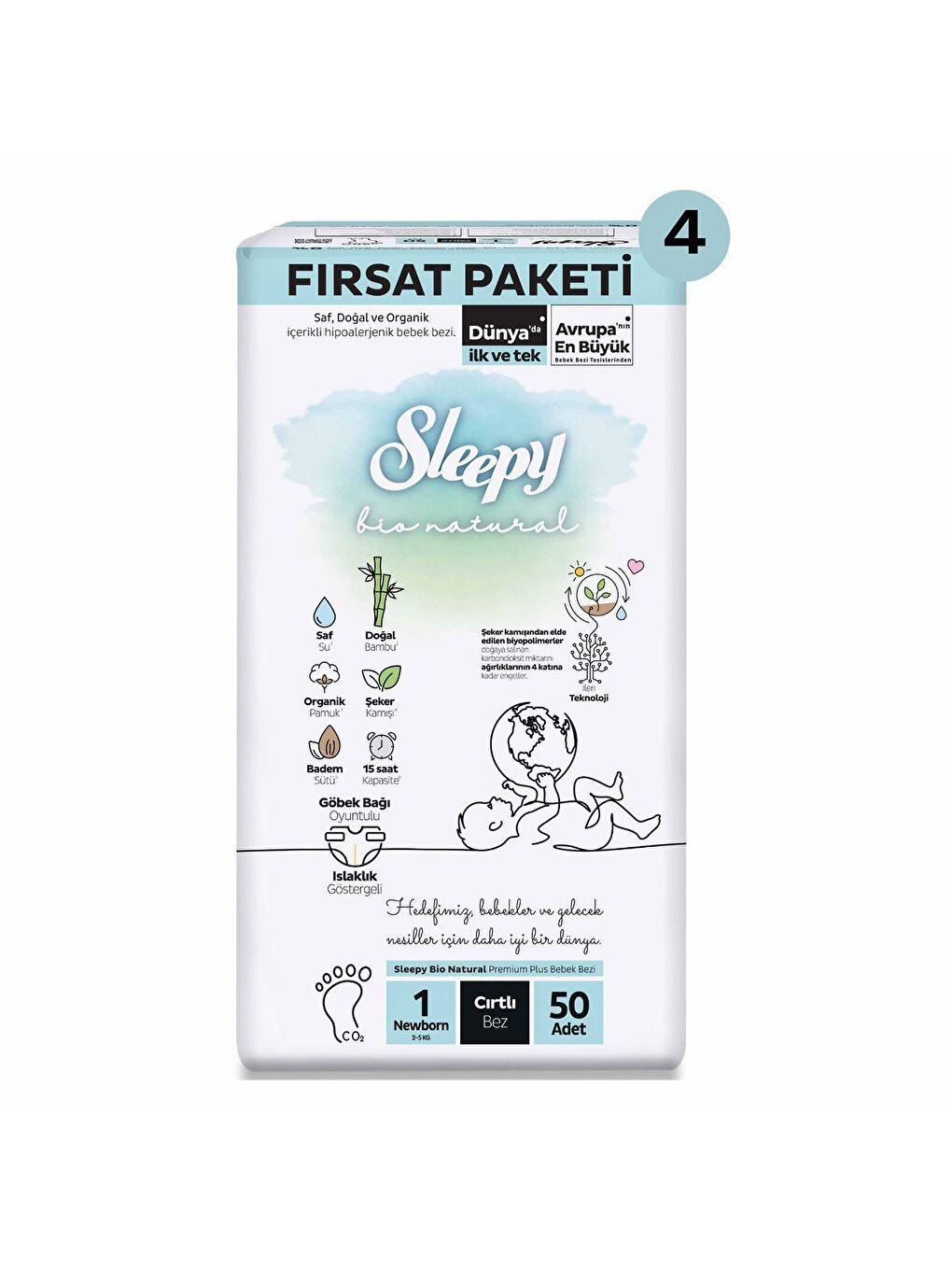 Sleepy Beyaz Bio Natural Mega Fırsat Paketi Bebek Bezi 1 Numara Newborn 200 Adet - 1