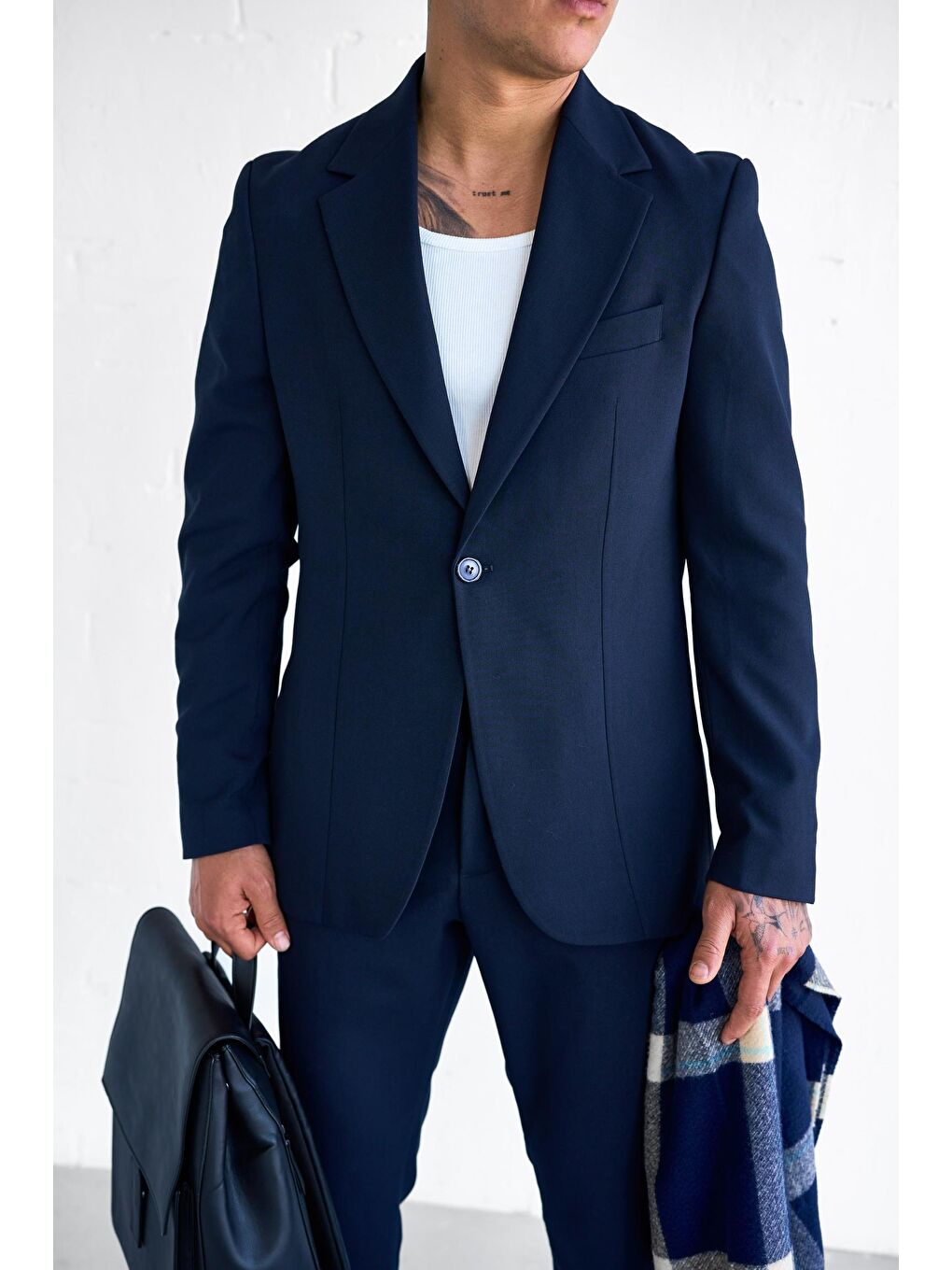 Erkek Slim Fit Takım Elbise Lacivert-4