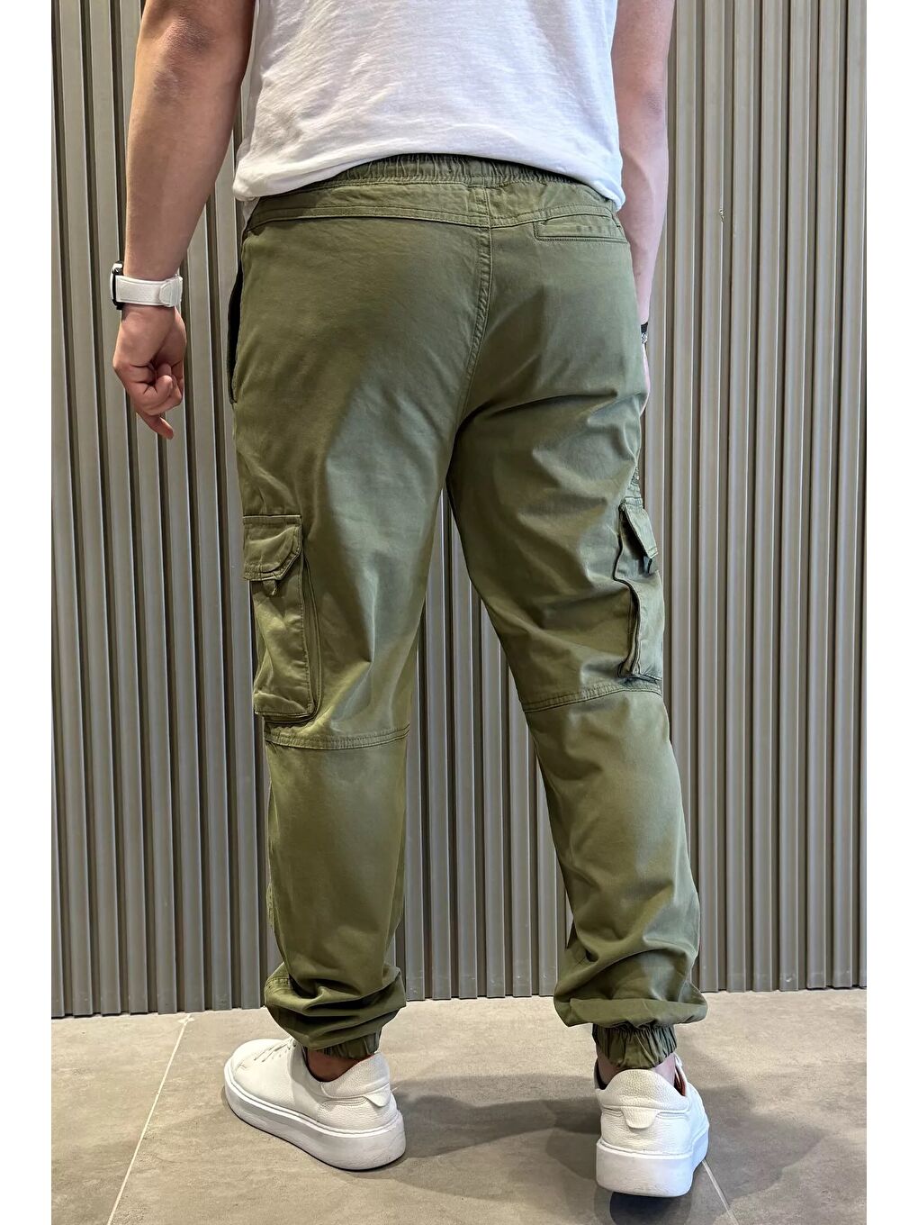 Haki Bel Ve Paça Lastikli Kargo Cepli Erkek Pantolon-2
