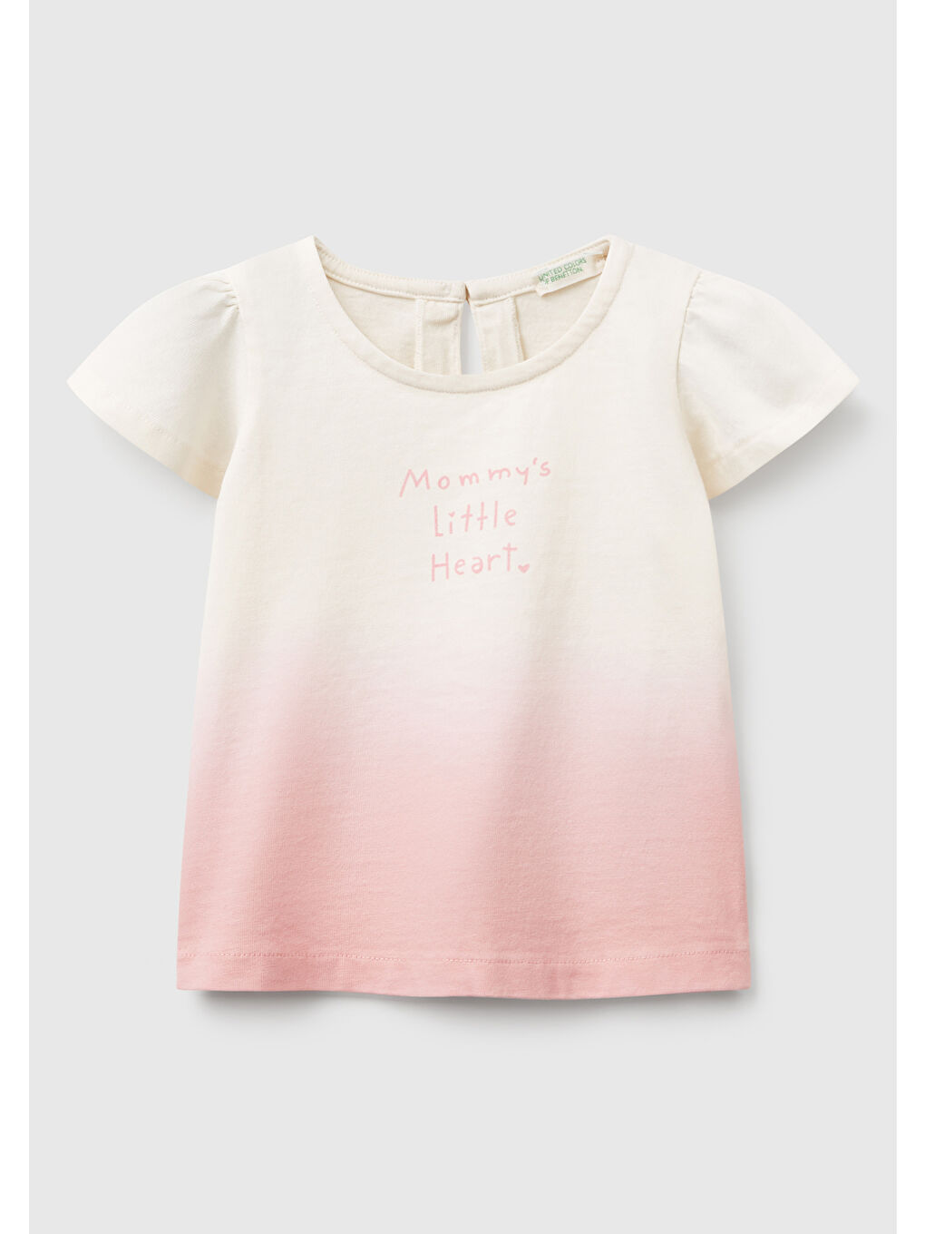 Bebek Pembe Renk Geçişli Önü Baskılı Kolu Fırfırlı Bisiklet Yaka T-Shirt