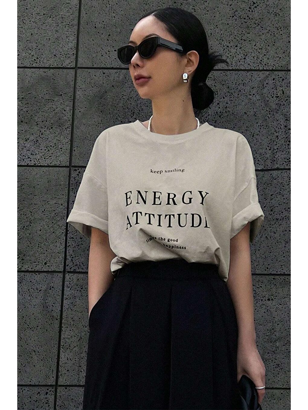 uyguntarz Bej Energy Baskılı Tasarım Tshirt