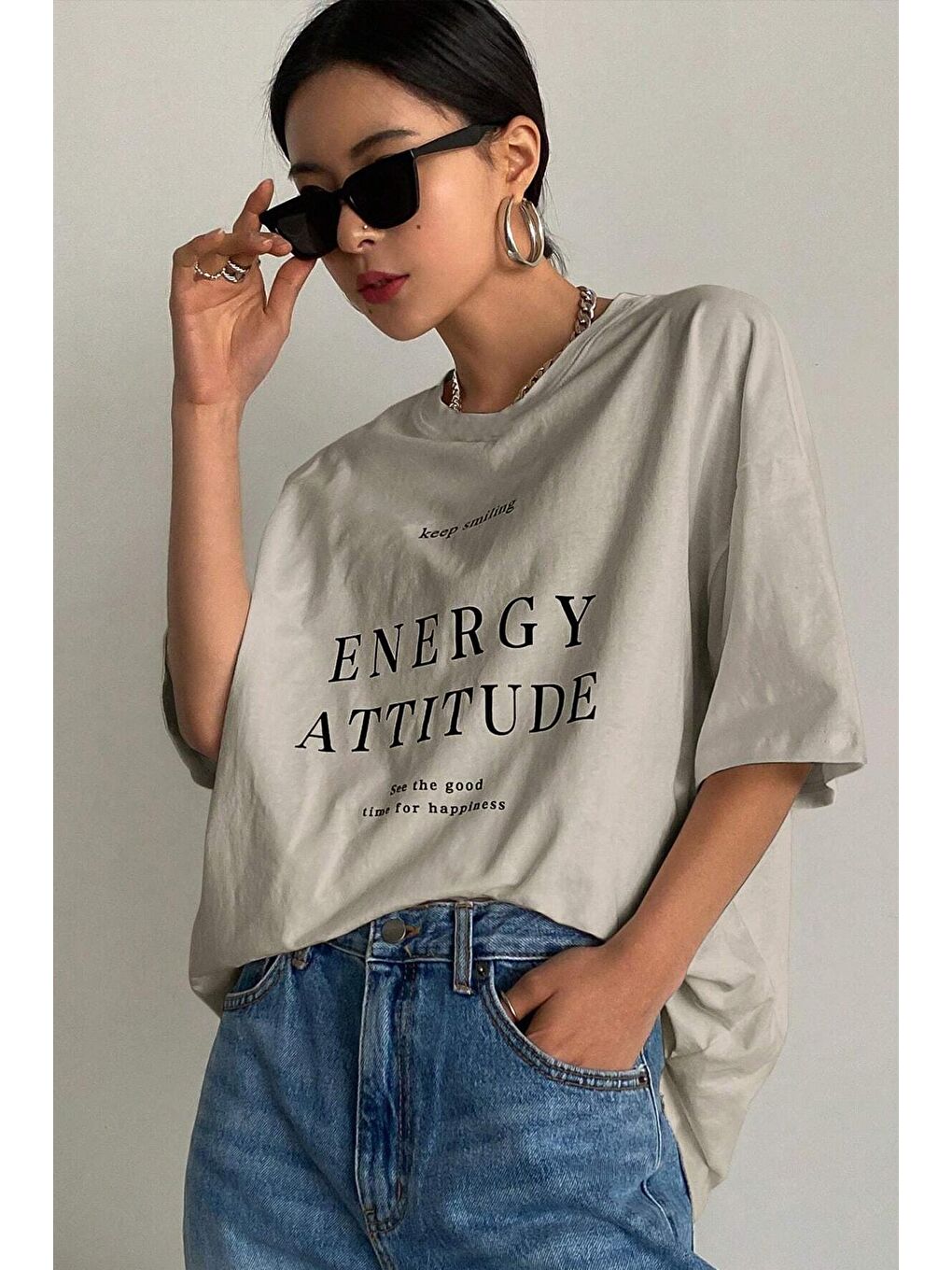 uyguntarz Bej Energy Baskılı Tasarım Tshirt - 1