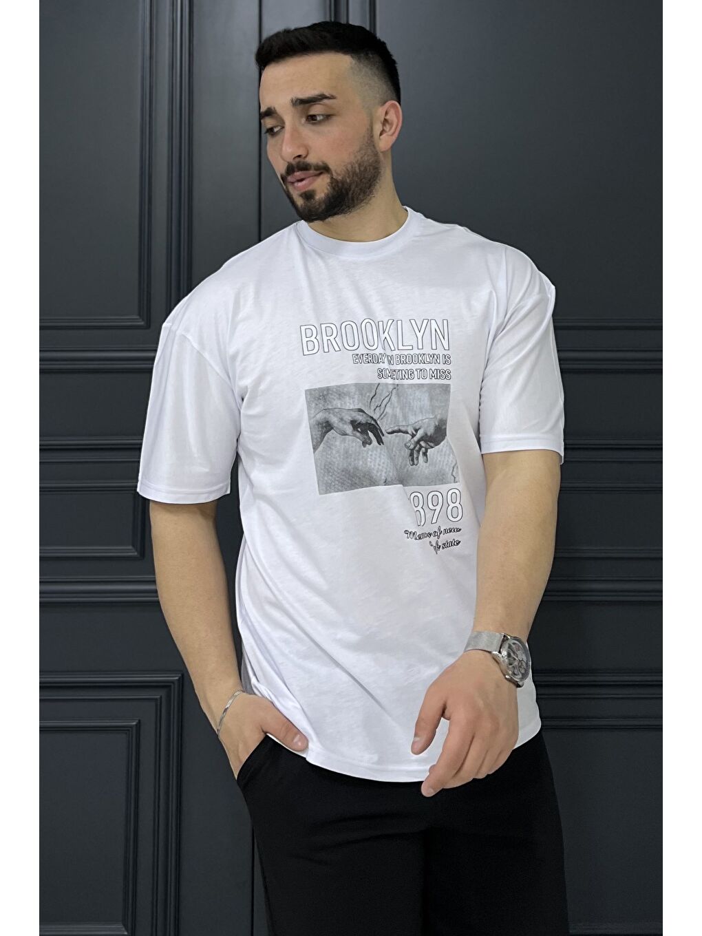 Beyaz Baskılı  Erkek Tişört