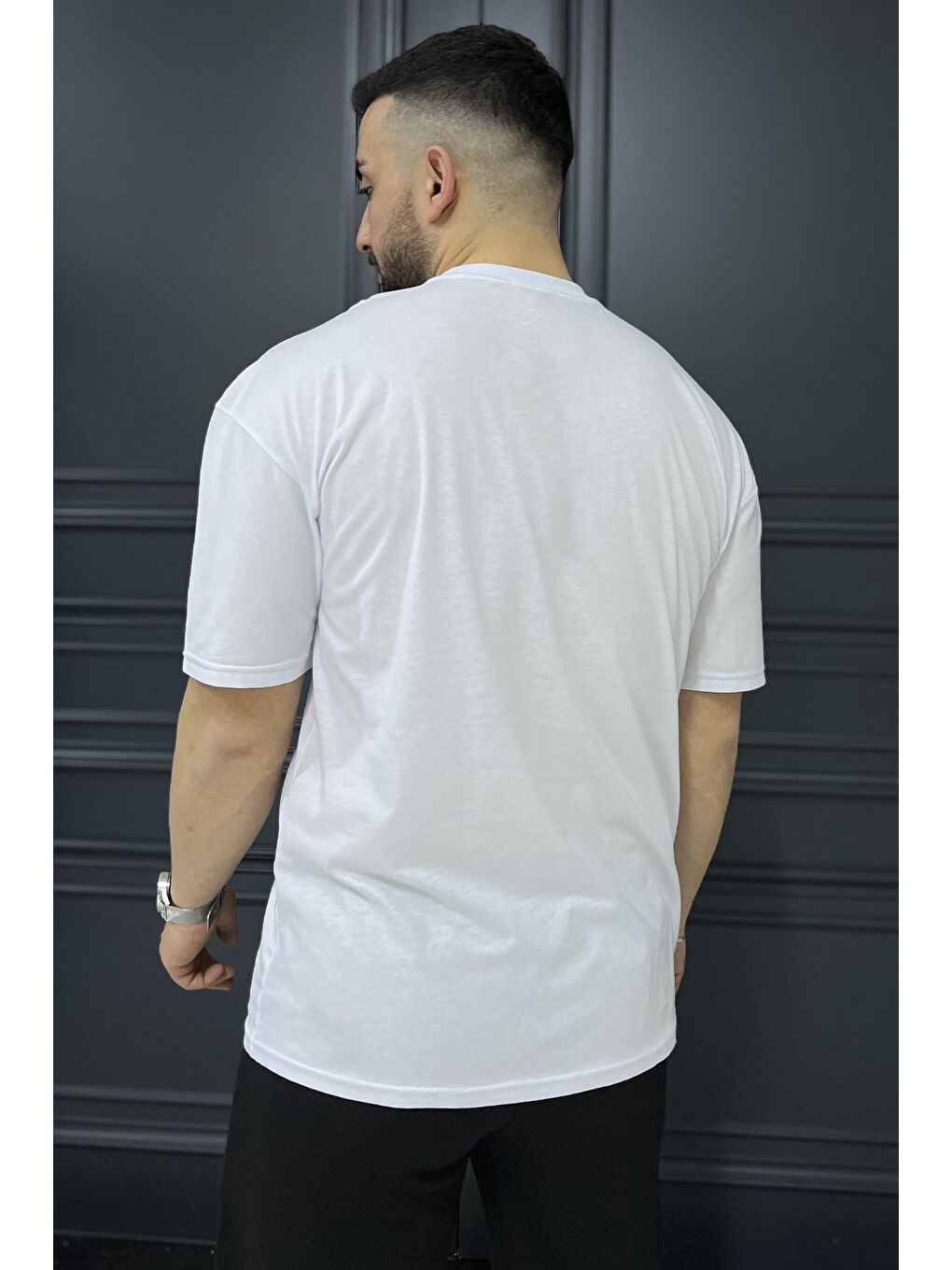 Beyaz Baskılı  Erkek Tişört-2