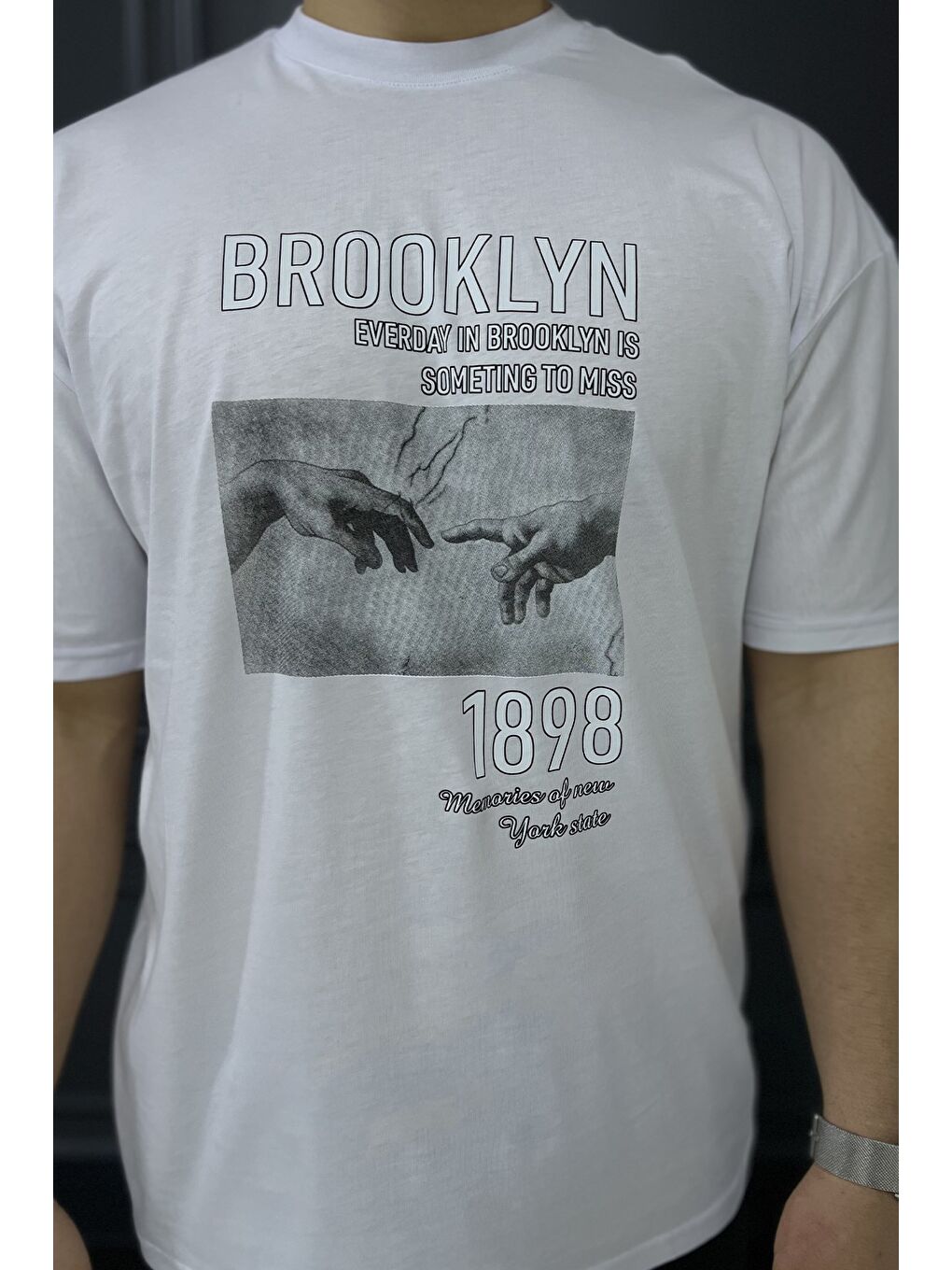 Beyaz Baskılı  Erkek Tişört-3