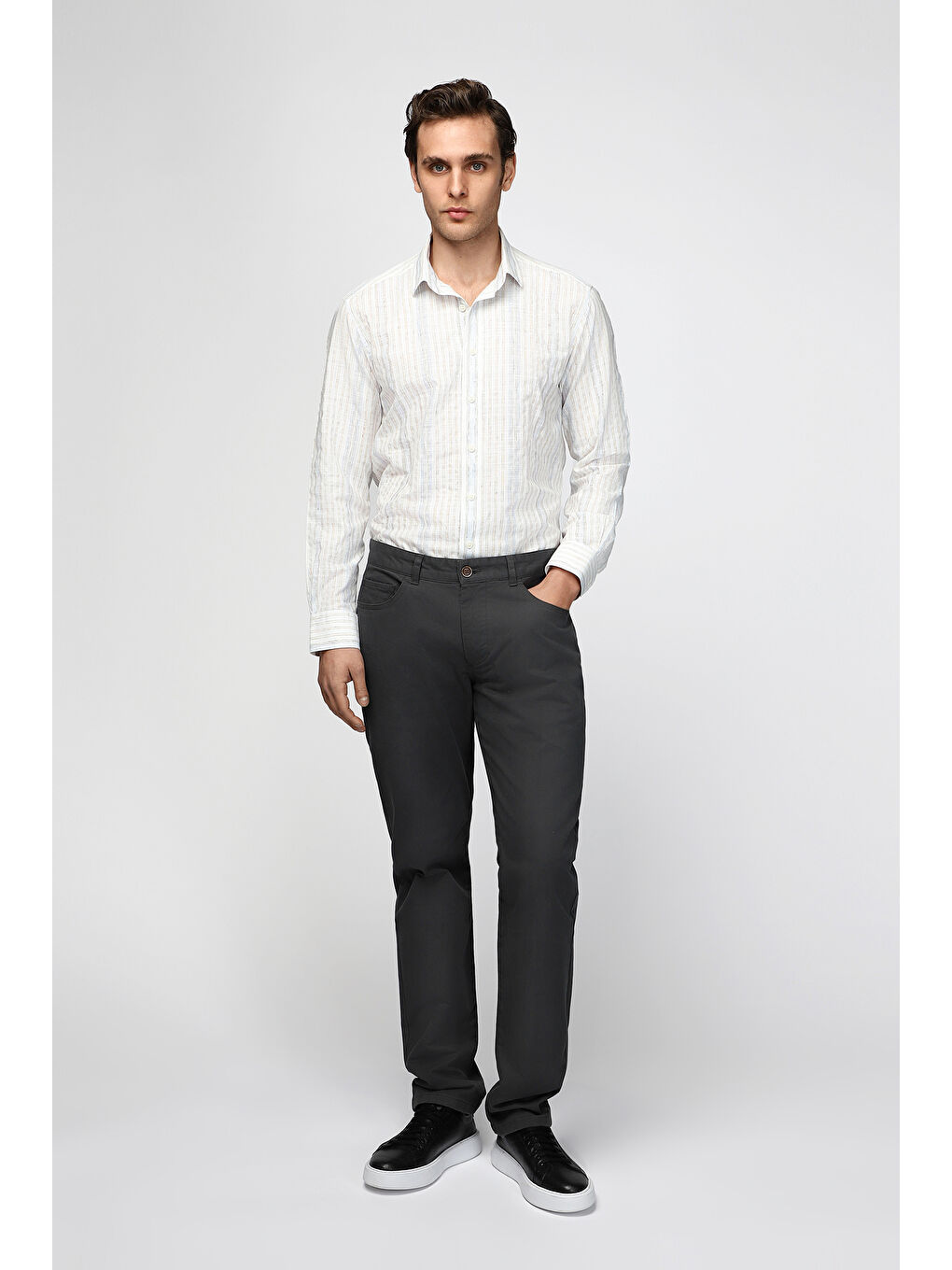 Gri Regular Fit Elastanlı Kanvas / Chino Pantolon