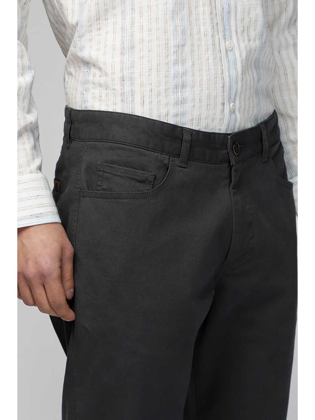 Gri Regular Fit Elastanlı Kanvas / Chino Pantolon-3
