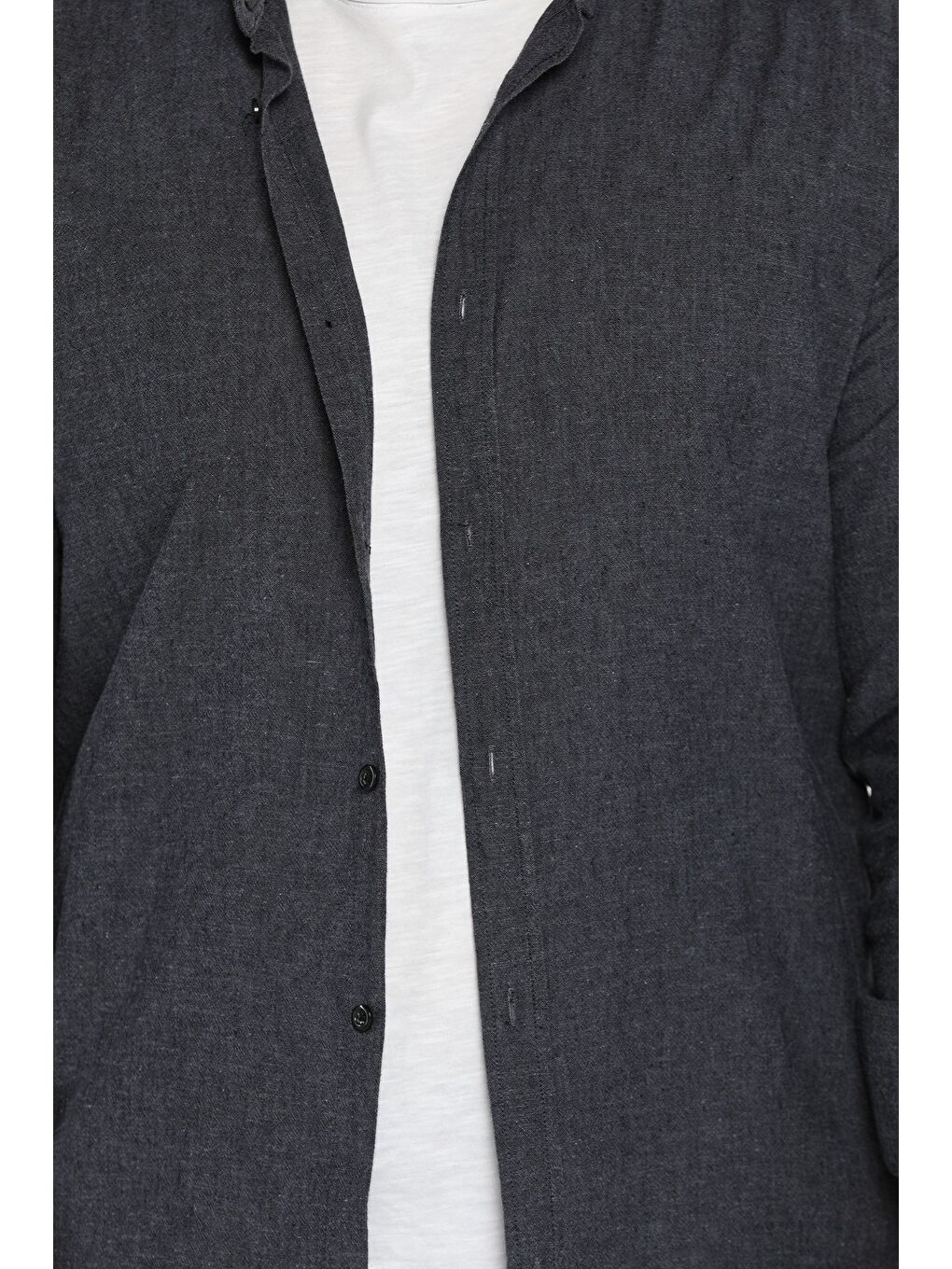 Gri Uzun Kol Erkek Keten Gömlek-3