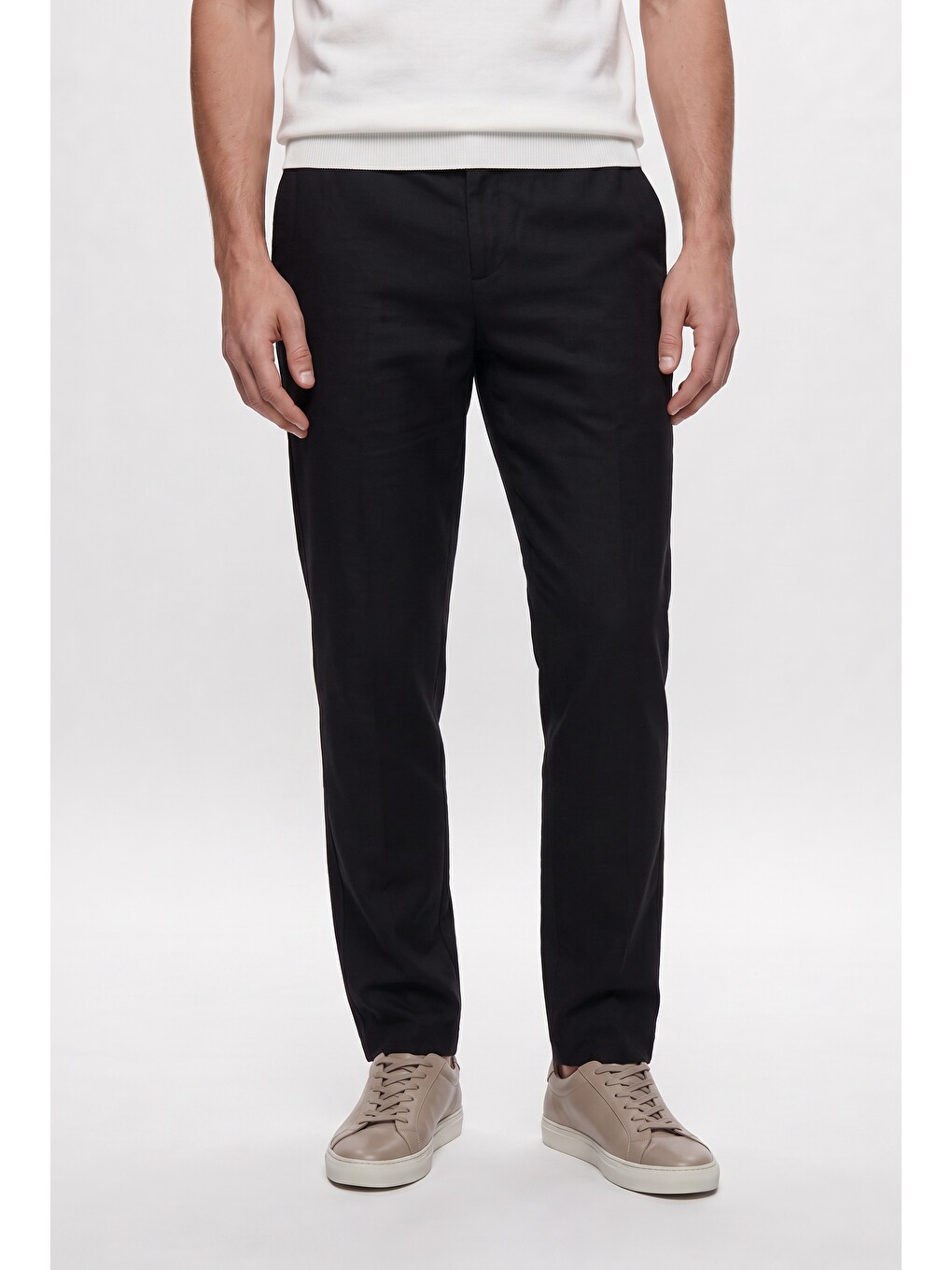 Comfort Fit Kahverengi Keten Karışımlı Chino Pantolon